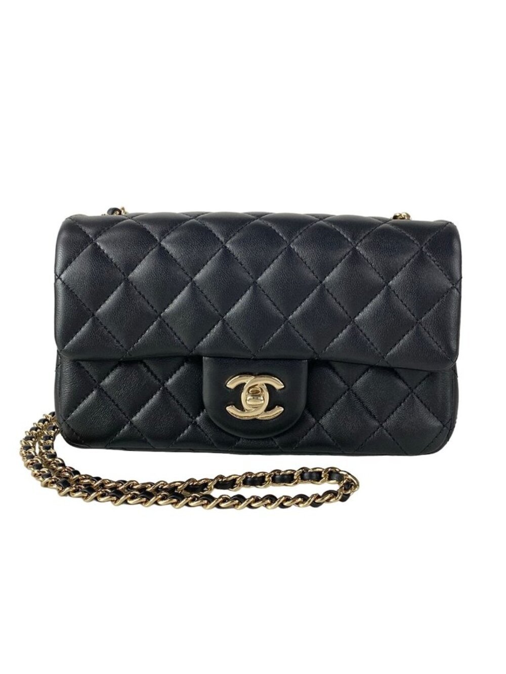 Chanel Shoulder Bag Mini Quilted Black Ball Chain Gold Metal Lambskin